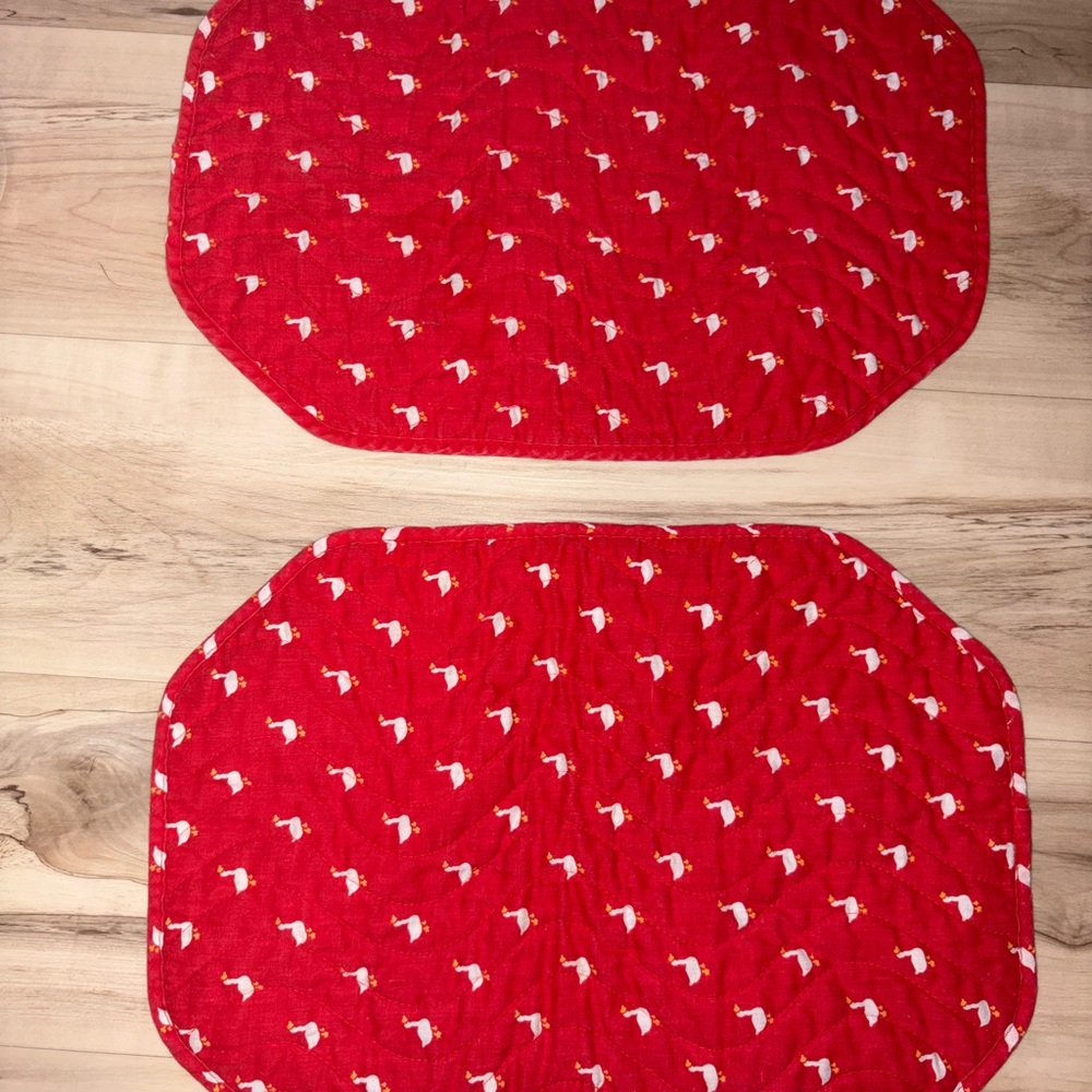Vintage Red Goose Geese Patterned Placemats set of 2